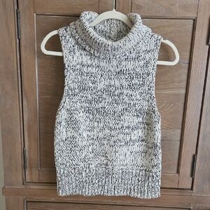 Kendall & Kylie Black White Marled Knit Turtleneck Tank Sweater Size L